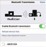K tomu můžete použít aplikaci MusicCast CONTROLLER (instalovanou v mobilním zařízení) k přenosu zvuku do zařízení kompatibilního s Bluetooth. 5 Klepněte na Bluetooth Transmission. Klepněte sem.