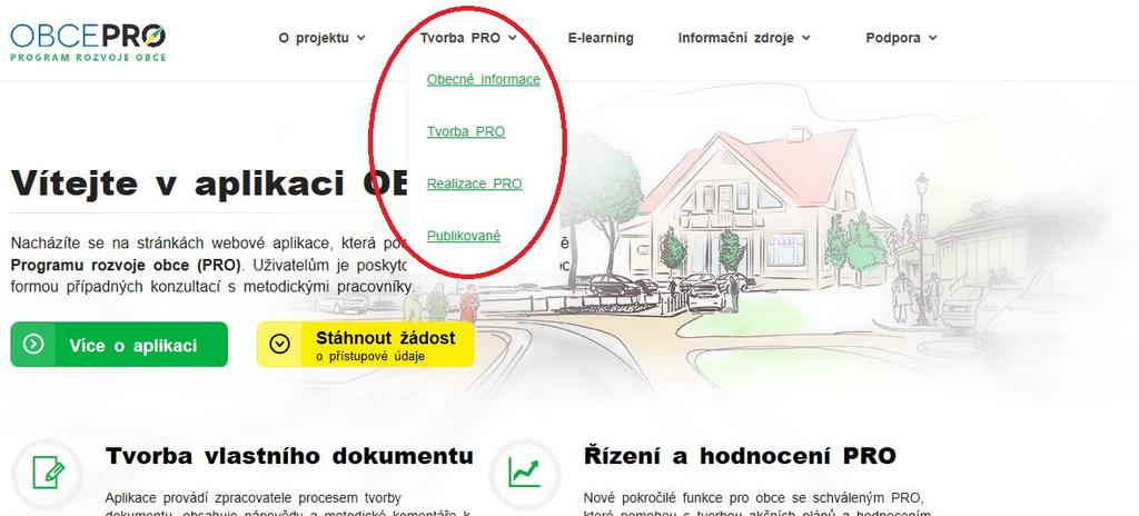 Obr. 3: Popis záložky Tvorba PRO Záložka Tvorba PRO (Obr. 3) sumarizuje stránky, na které se lze dostat přímo z titulní strany a které souvisejí s tvorbou PRO.