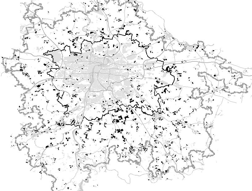 Sprawl in Prague 1989-2008 Prostorová fragmentace výstavby rodinných domů na nově zastavěných plochách