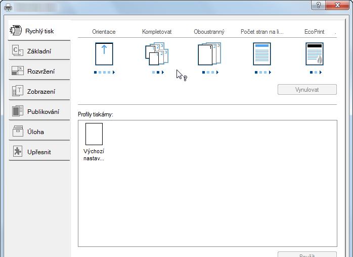 Tisk z počítače > Obrazovka vlastností ovladače tiskárny Č. Popis 2 [Profily] Nastavení ovladače tiskárny lze uložit jako profil.