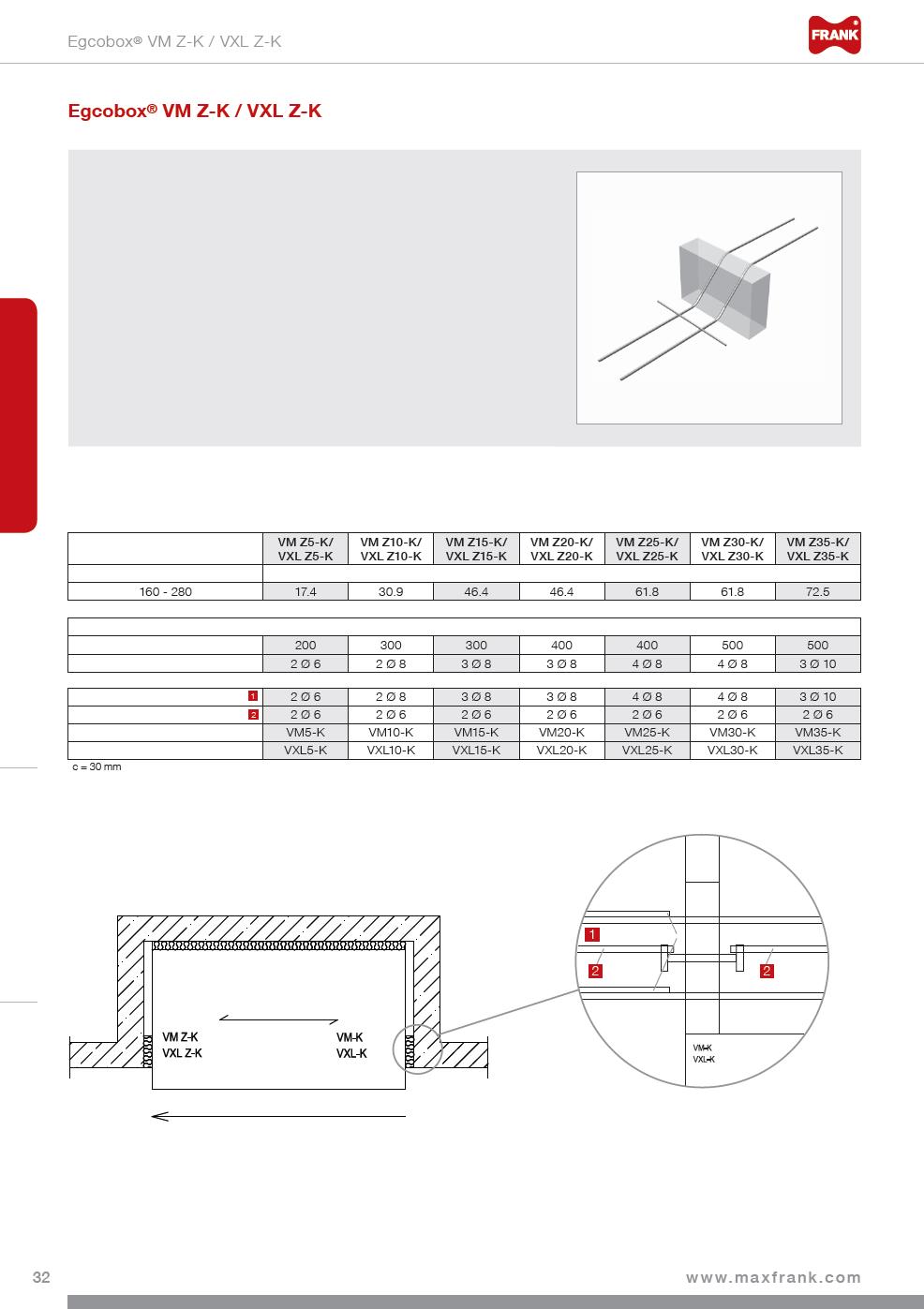 Speciální prvky Další standardní prvky Atiky, konzoly, parapety Podepřené balkony Konzolové balkony Návrhová tabulka pro Egcobox VM Z-K / VXL Z-K Izolace z polystyrénu, tloušťky 80 mm nebo 120 mm.