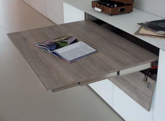 Skryté výsuvné stoly Systémy jsou vhodné pro použití v malých kuchyních, šatnách, kancelářích či dětských pokojích. Výsuvy jsou dostatečně pevné s nosností 60-80 kg.