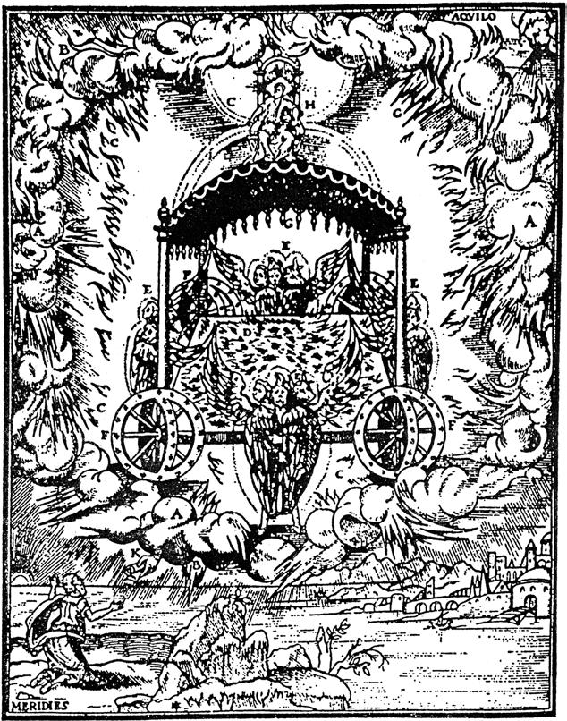 1. Ezechielova vize Prorok uviděl v mystickém stavu tento obraz čtyř kabalistických světů. Dole je přirozený svět, který představuje Vůz a jeho čtyři kola, jehož cykly někdo nazývá astrálním světem.