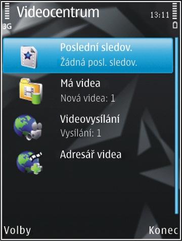 Nokia Videocentrum 104 Nokia Videocentrum Služba Nokia Videocentrum (síťová služba) umožňuje pomocí paketového datového přenosu nebo přes síť WLAN stahovat a streamovat videoklipy ze všech