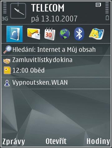 Pohotovostní režim > Motiv pohotov. rež.. V aktivním pohotovostním režimu jsou na displeji zobrazeni zástupci aplikací a události aplikací jako je kalendář a přehrávač.