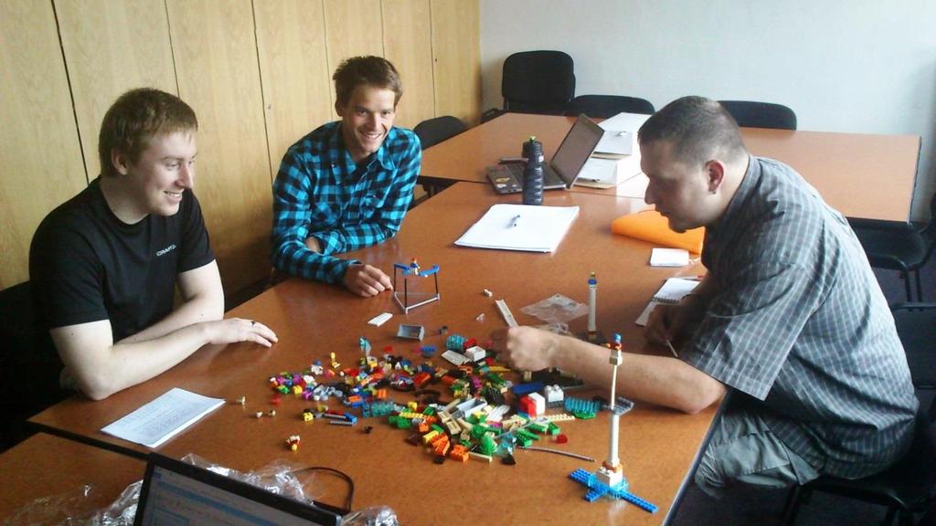 5. Účastníci vytvoří komplexní příběh (10 minut stavění). Postavte model znázorňující vaše pondělní ráno. Následuje diskuse (10 minut). 6. Účastníci vytvoří individuální model (10 minut stavění).
