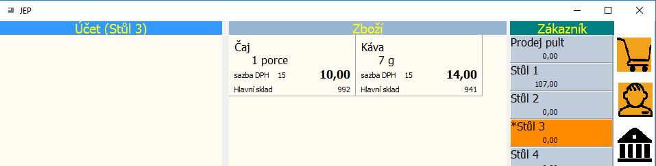 Jakmile zvolíme jiný stůl, lístek se uloží a aktualizuje se stav lístku u zákazníka Pro změnu zákazníka prostě vybereme