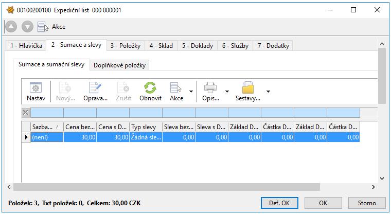 11.4 Záložka 2-Sumace a slevy Záložka, na které pracujete se sumačními údaji za celý doklad.