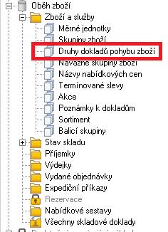 Číselník Druhy dokladů pohybu zboží slouží k nadefinování jednotlivých druhů dokladů pro práci se skladovými kartami.