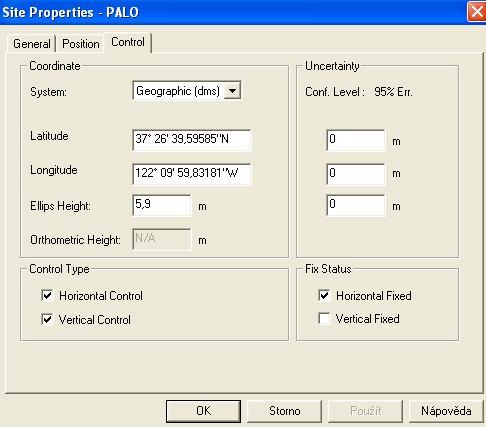 Nastavení Kontrolního stanoviska v okně Map View Proveďte dvojklik na stanovisku v okně Map View. Otevře se vám dialogové okno Site Properties (vlastnosti stanoviska) a přepněte na záložku Control.