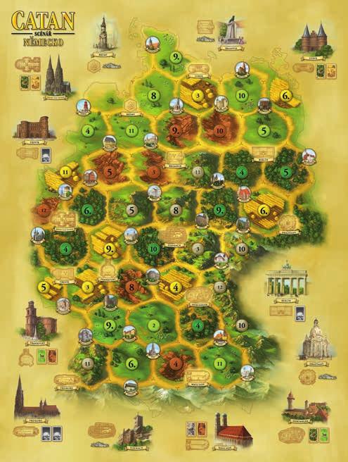 CATAN scénář Německo HERNÍ MATERIÁL 1 herní plán Nìmecko 1 figurka Götz z Berlichingenu 12 figurek dominant nìmeckých mìst Herní oblast na herním plánu bude pøizpùsobena podle poètu hráèù.