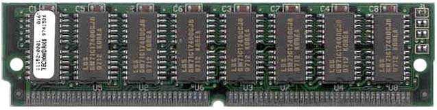 Organizace pamětí v PC (2) 72-pin SIMM (PS/2 SIMM): používány u počítačů s procesory 80486 a Pentium mají 72 vývodů a šířku přenosu dat