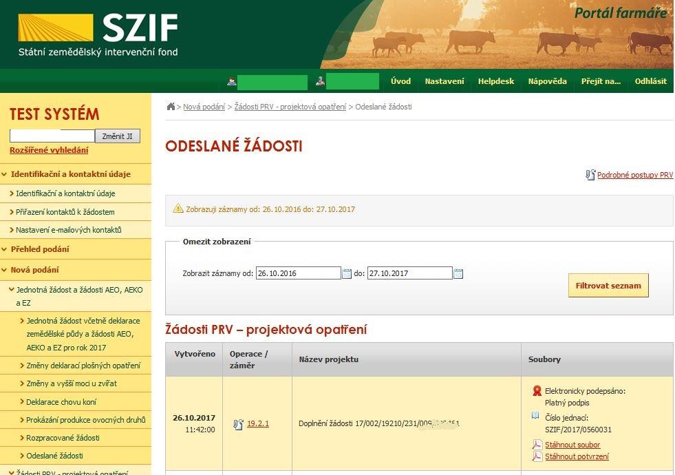 Obr. 15: Odeslané Žádosti IČ: