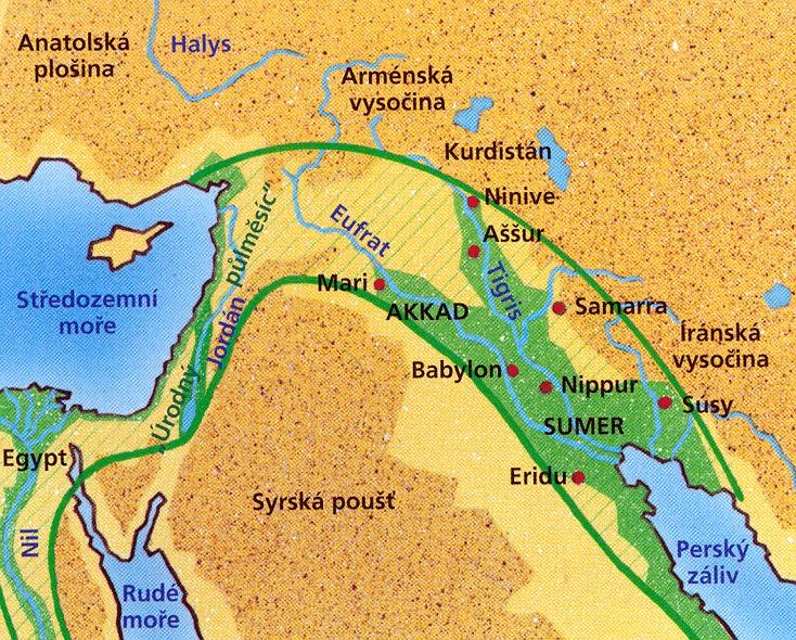Rozkládá se mezi řekami EUFRATEM a TIGRIDEM na území dnešního