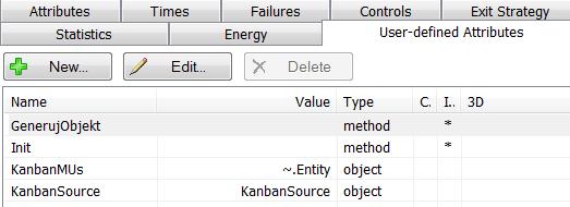 2) Navržení vhodného způsobu řízení výrobního systému demo modely KANBAN Strategie řízení KANBAN je založena na dvou prvcích KanbanBuffer a KanbanSource, které jsou k dispozici v knihovně prvků