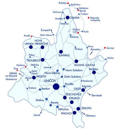 CHARAKTERISTIKA MIKROREGIONU Mikroregion Uničovsko se rozprostírá severozápadně od města Olomouce na 315 km 2 a žije v něm bezmála 26 000 obyvatel.