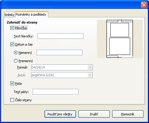 Dátum a čas, čím sa otvorí okno Hlavička a päta.