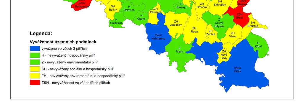 Životní Soudržnost Hospodářský Vyváženost Obec prostředí obyvatel rozvoj Kartogram Z S H Spatný stav Velká Bíteš + + + Velké Meziříčí - + + Z Z Vídeň - + - ZH ZH Vidonín - + - ZH ZH Vlkov - + - ZH ZH