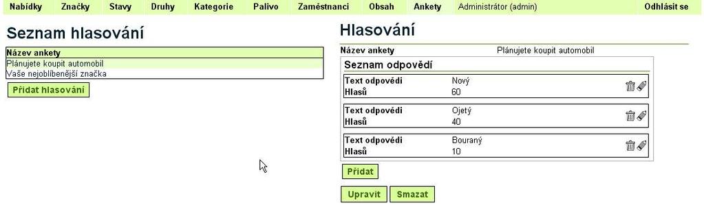 11. Ankety Ankety umožní návštìvníkùm Vašich stránek vyjádøit svùj názor pomocí hlasování. Vytvoøení ankety: a) Pro editaci anket slouží sekce "Ankety".