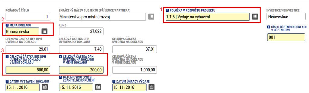 Pomocí tlačítka Nový záznam je možné založit nový doklad, případně je možné označený doklad zkopírovat, nebo smazat.