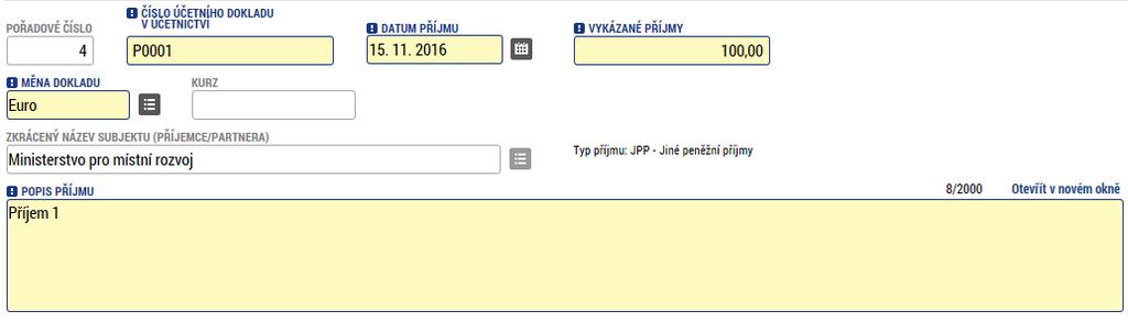 do záložky soupiska příjmů v kolonce vykázané příjmy. Soupiska příjmů se vyplňuje analogicky jako doklady, jen rozsah údajů je stručnější.