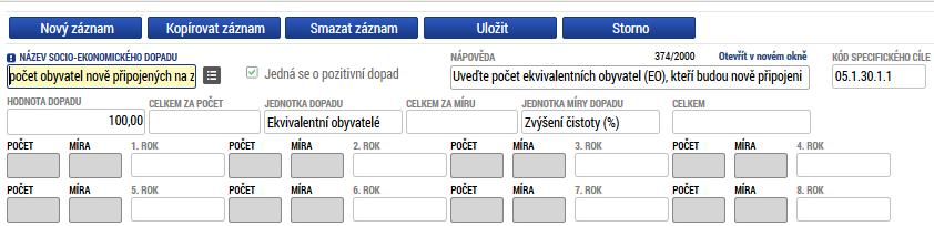 Pokud nenaleznete adekvátní socio-ekonomický dopad u specifického cíle, můžete vybrat jiný specifický cíl v