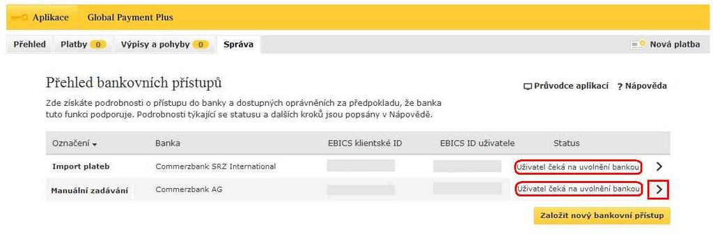 Krok č. 4 Dokončení inicializace uživatele Po standardním přihlášení dle kroku č. 2 budete přesměrováni na obrazovku s tlačítkem Potvrzení elektronického bankovního klíče.