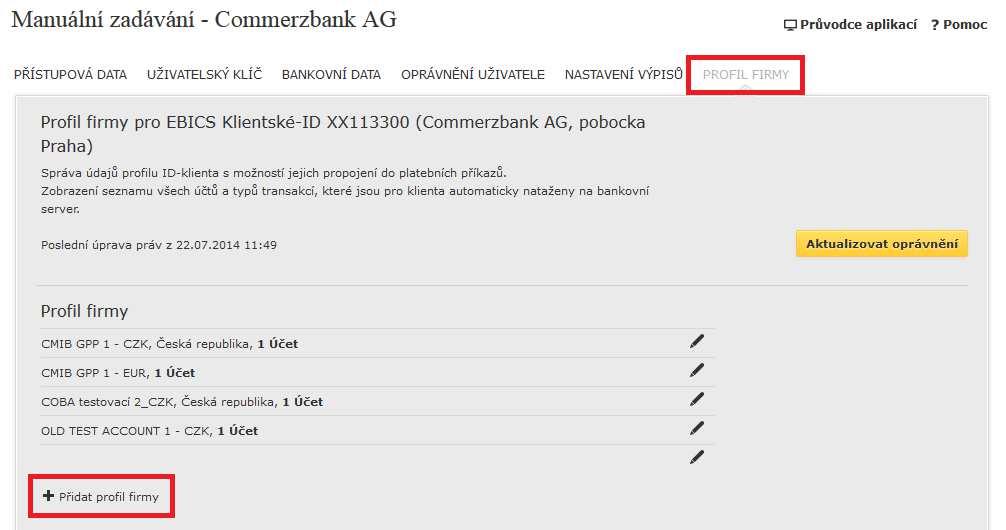 Krok č. 8 - Pojmenování účtů pro zadávání plateb V případě, že máte větší množství běžných účtů, můžete si tyto účty pojmenovat pro jejich snazší identifikaci při zadávání nové platby.