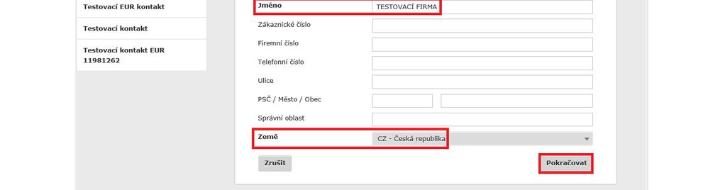 Na záložce Kontakty budete mít k dispozici přehled Vašich kontaktů. Pro vytvoření nového kontaktu zvolte tlačítko Nový kontakt.