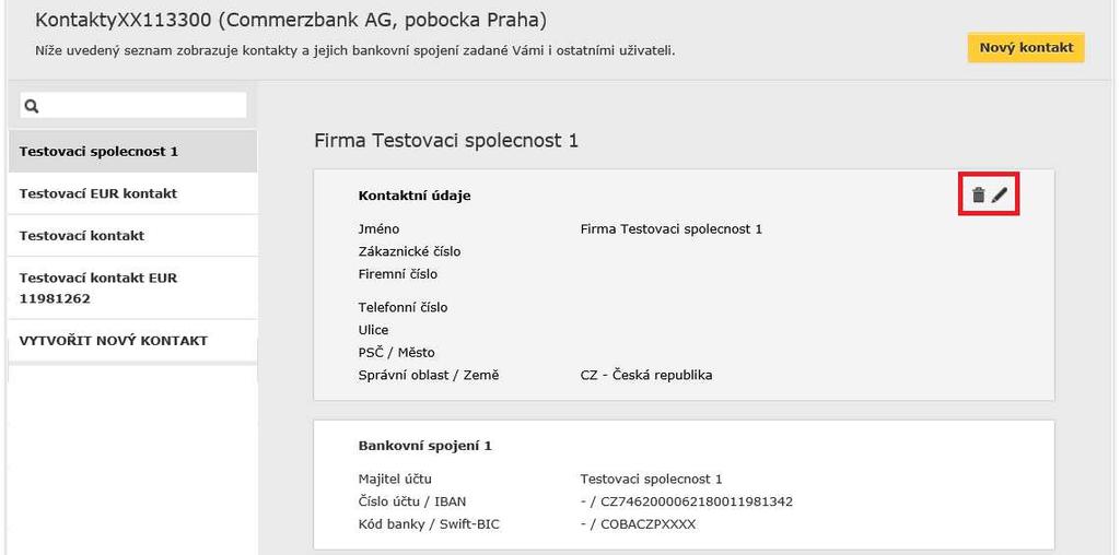 TIP Ke každému kontaktu (příjemci) můžete přiřadit více bankovních spojení (čísel účtu) a ke každému bankovnímu spojení můžete přiřadit více konkrétních šablon platebních příkazů.