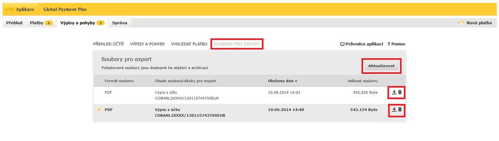 Soubory pro export = zde naleznete soubory připravené ke stažení do počítače.