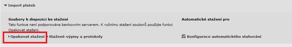 názvem PTK - collect protocol file kliknutím na ikonu pro stažení. Pro stažení protokolu k importu plateb pokračujte níže.