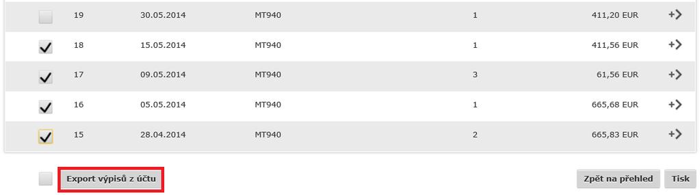 a zvolte šedé tlačítko Export výpisů z účtu.