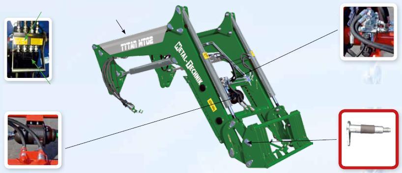 TYTAN NOVÝ NAKLADAČ FASTER (VOLITELNÉ - OPTION) NOVÝ DESIGN NEW DESIGN OF TOP COUPLER ELEKTROVENTIL NIMCO, BONDIOLI, JINÝ (STANDARD) IN STANDARD BONDIOLI ELECTROVALVE ROZDĚLOVAČ NIMCO, BONDIOLI, JINÝ