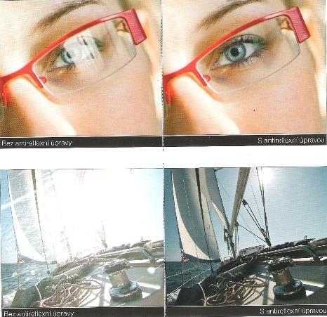 29 Obr. 17 ukázka čoček bez (vlevo nehoře a dole) a s antireflexní vrstvou (vpravo nahoře a dole) (17) 4.1.3 Reflexní vrstvy Reflexní nebo též zrcadlové vrstvy, nám zajišťují snížení propustností světla za pomoci odrazivosti.