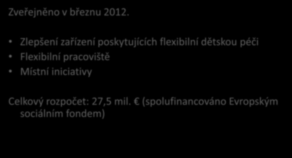 Skloubení profesního a rodinného života (SROP 2.4.5) Zveřejněno v březnu 2012.