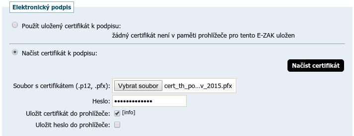 podpis), který je uložen (vyexportován) v souboru P12 nebo PFX a to včetně úplné certifikační cesty (tj. včetně certifikátů vydávající autority), vizte kapitolu Certifikát v souboru.