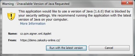 Po spuštění JAVA aplikace se začne načítat Java a uživateli se zobrazí dialog viz