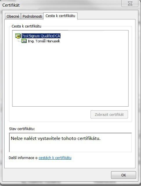 výsledek obdobný viz obrázek: Neúplná certifikační cesta k