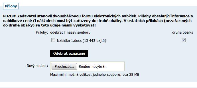 Dvouobálková forma elektronických nabídek Jestliže nastavil zadavatel dvouobálkovou formu el.