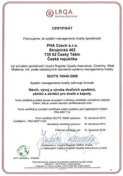 Příloha 1: Certifikát ISO/TS