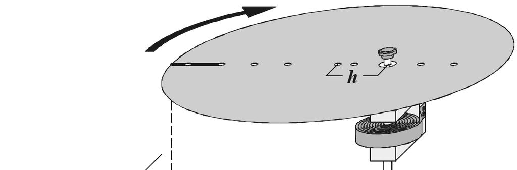 vzdálenosti h osy rotace od osy symetrie (viz obr. 6). Dis je vybaven řadou otvorů, do nichž se šroubuje spoja nasazení na hřídel přípravu. Do grafu pa Obr.