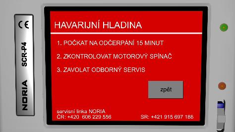 čerpadlo na 30s a pročistí výtlakové vedení zobrazuje čítač provozních hodin, čítač cyklů, čítač počtu poruch a orientační čítač množství odčerpaných m 3