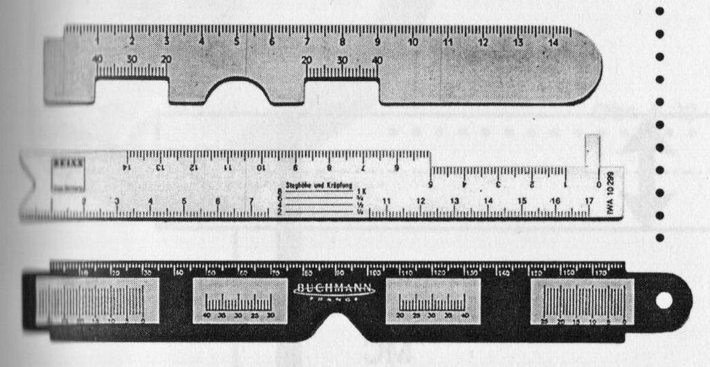 3 Přístroje a pomůcky pro měření PD 3.1 PD měřítka PD-měřítka jsou nejjednodušší a nejlevnější, účelově vytvarovaná měřítka s milimetrovou stupnicí. PD-měřítka můžou být vyrobena z různých materiálů.