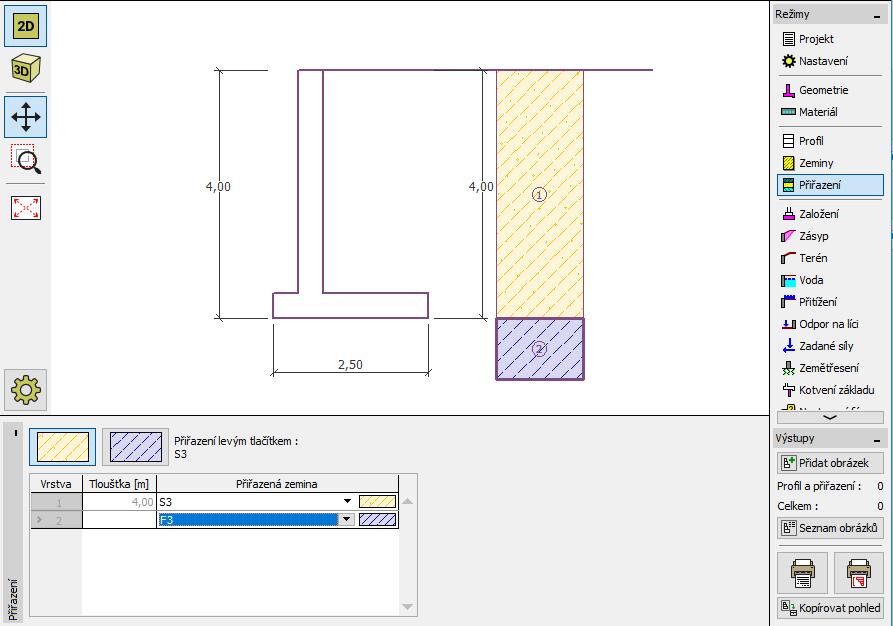 V rámu Přiřazení přiřadíme zeminy do geologického profilu dle zadání.