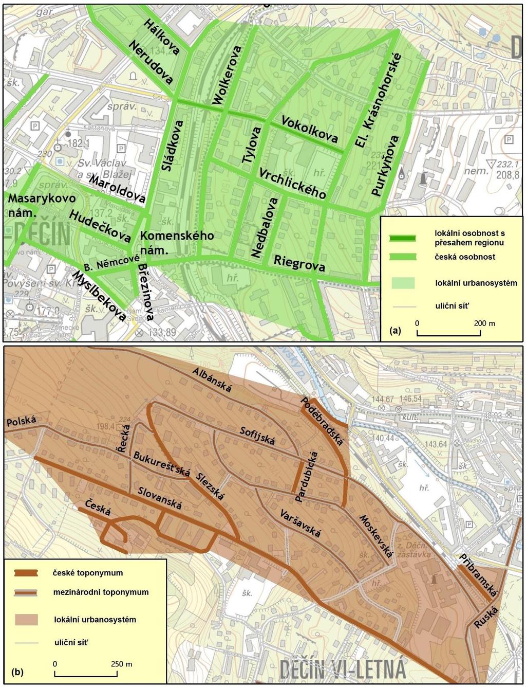 5 Výzkum urbanonym ve městě Děčín 49 Oproti tomu na Letné se po roce 1945 rozhodlo o vytvoření systematizovaného pojmenování podle toponym, převážně