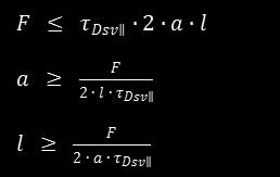 DŮLEŽITÉ ÚNOSNOST A PEVNOST (pro typické případy) A) "Čelní" koutový svar mezi dvěma rovnoběžnými deskami Zatížení od síly F - smyk: síla F τ = τ Dsv = c TS. τ a.