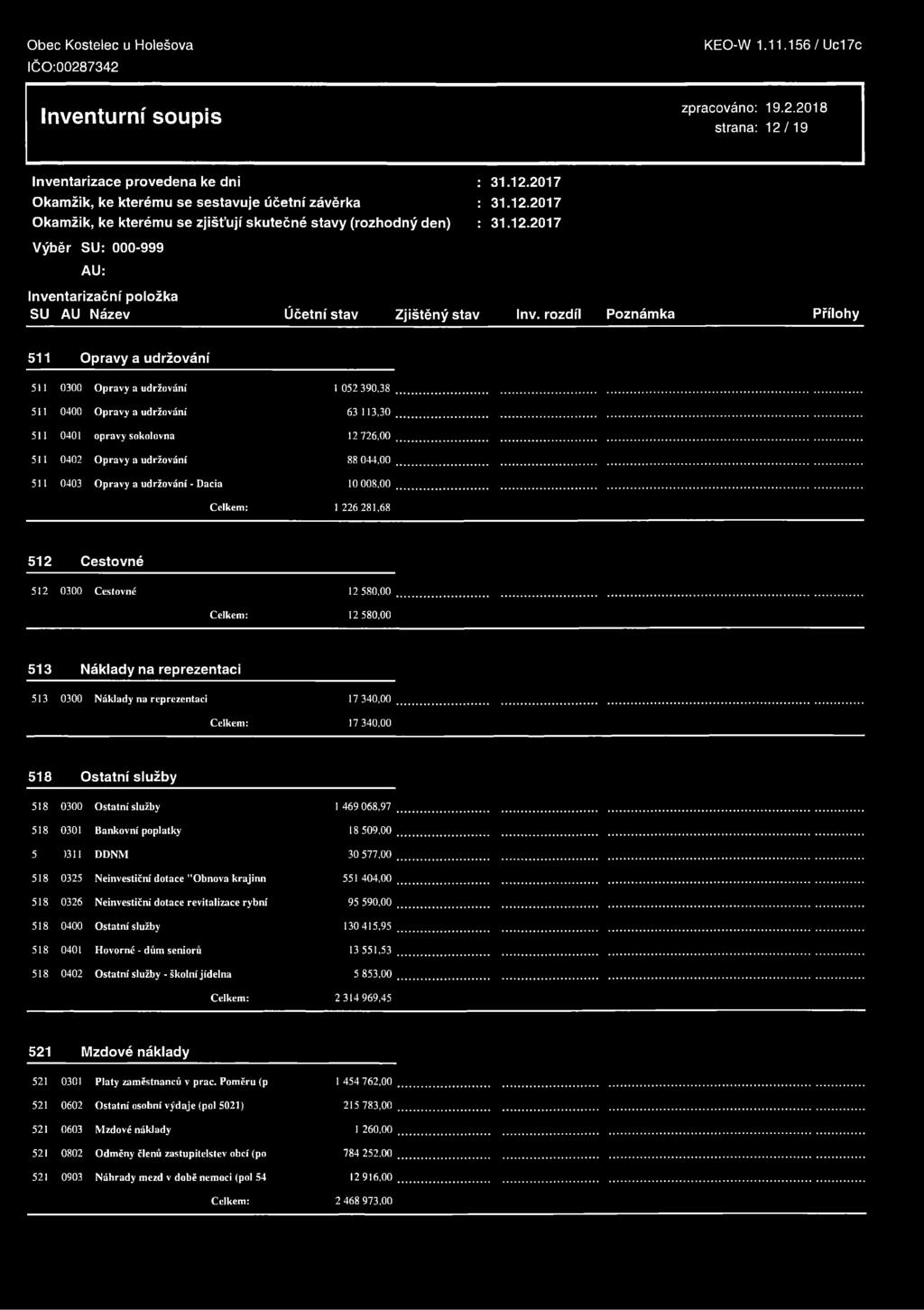 strana: 12/19 SU AU Název Účetní stav Zjištěný stav Inv.
