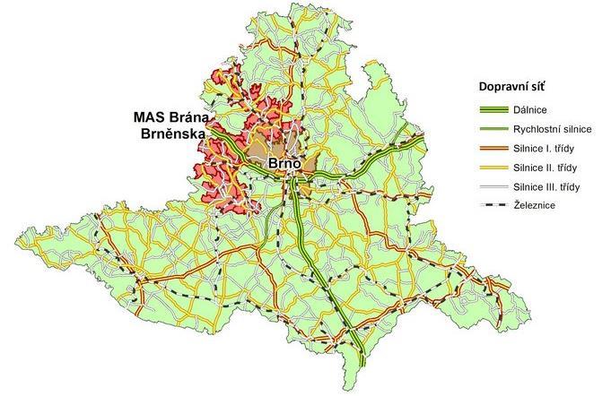 3.4. DOPRAVA A DOPRAVNÍ OBSLUŽNOST 3.4.1. SILNIČNÍ DOPRAVA Územím MAS Brána Brněnska, z.s. má poměrně hustou silniční síť.