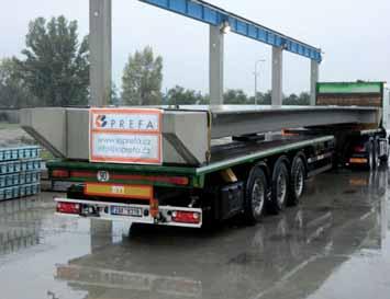 9 a) Footbridge from UHPC over the Opatovický channel ready in Prefa factory, b) transporting the footbridge to the construction site, c) bearing pads for fitting of the beam, d) instalation of the